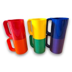 Vintage MCM Heller Massimo Vignelli Maxmug Rainbow Plastic Mugs Set of 6